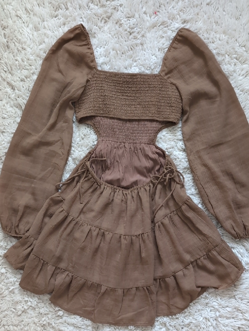 12th Tribe Brown Smocked Waist Ruffle Dress - Picture 3 of 3